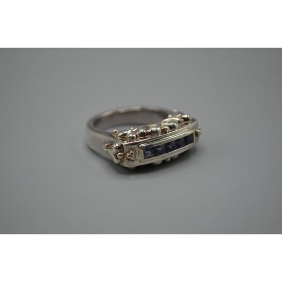 Purple Stone Bar Cluster Ring Single Row Sterling Silver 925 Nepal Stamp Sz 10 - Picture 5 of 7